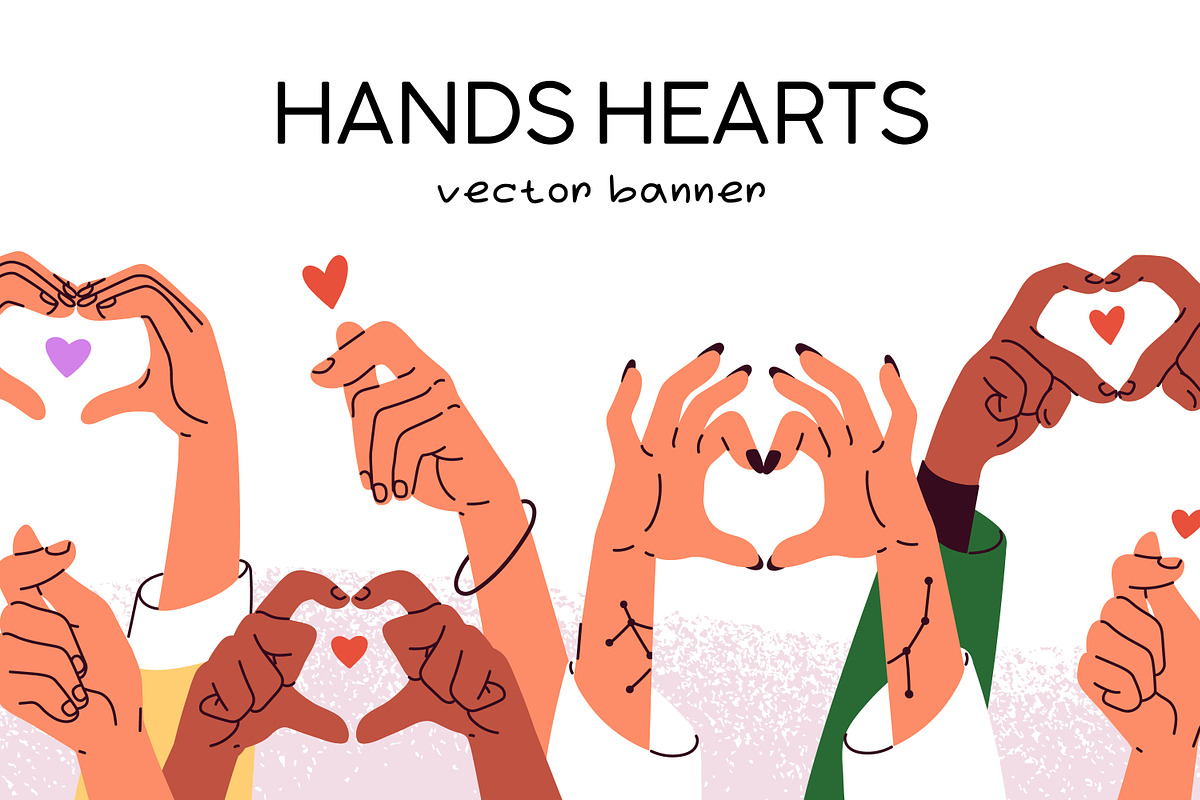 Hands showing hearts, charity banner, a Person Illustration by Good Studio (Photo 1 of 3)