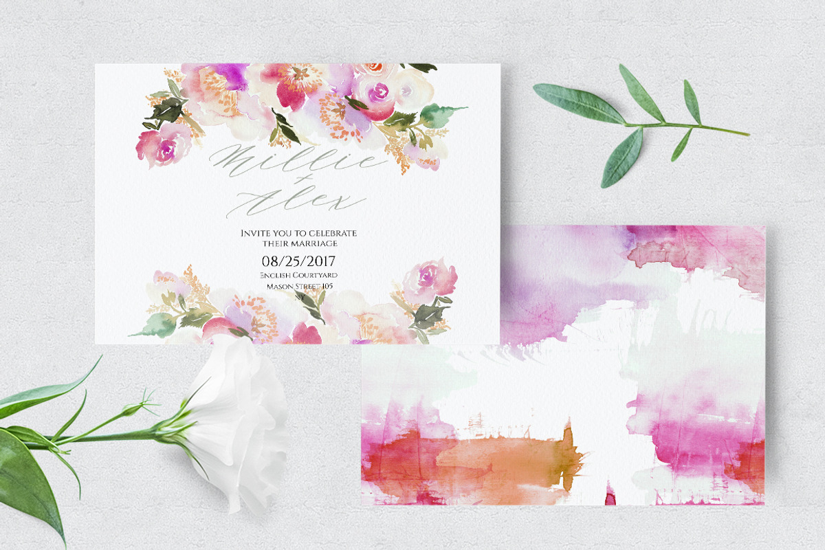 Set of Watercolour Wedding Cards, an Invitation Template by Karma (Photo 2 of 9)