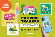 RV Camper Clipart & Printable Cards, a Transportation Illustration by Ejevyaka (Thumbnail 1 of 6)