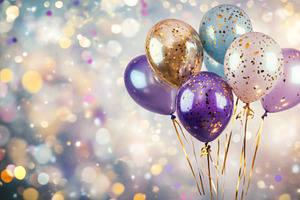 Festive Balloons with Glitter and Confetti Celebration Backgroun, an Abstract Photo by Natalia Klenova's Shop