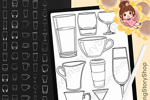 120 Procreate Drink Glass Stamp Set, a Brush Add-On by DrawingStoryShop
