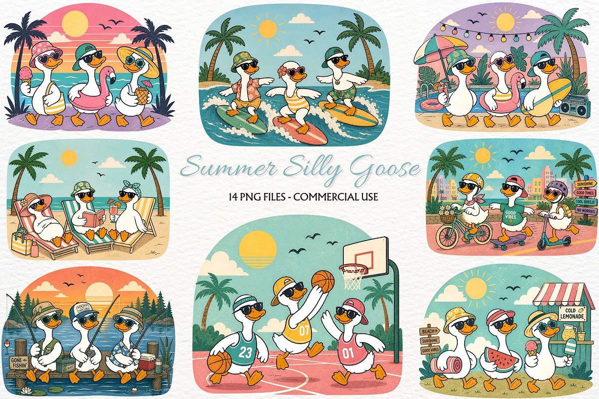Summer Silly Goose Clipart Coastal, an Animal Illustration by SugarCloudStudioArt (Photo 1 of 4)