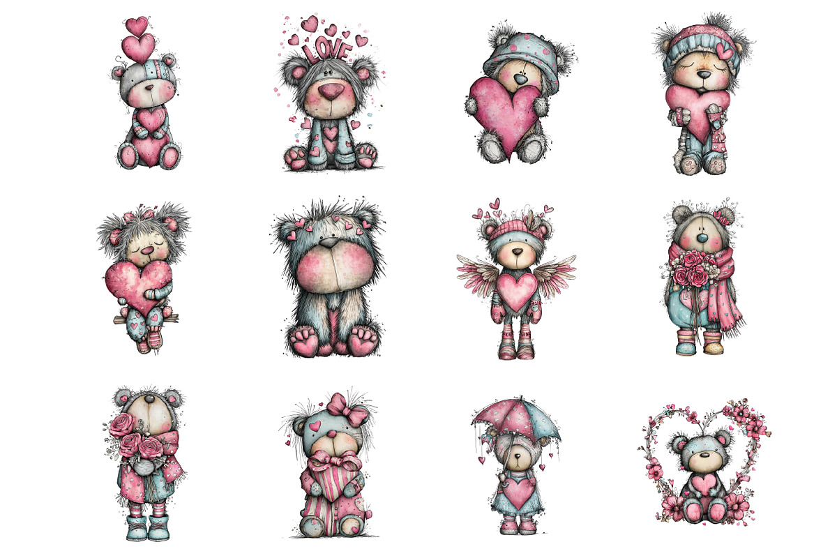 Whimsical Valentine Bear Clipart, an Illustration by Design Market (Photo 2 of 3)