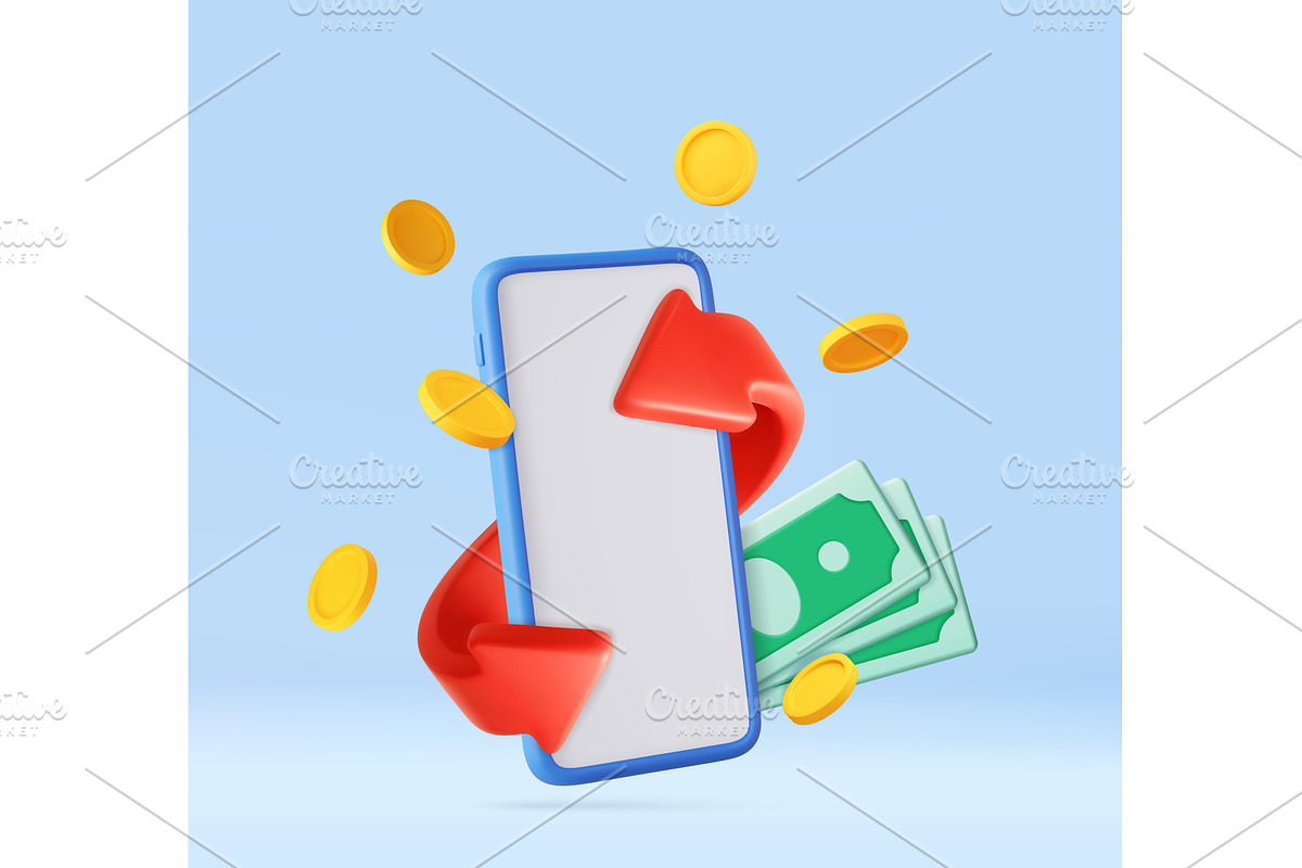 3d Mobile money transfer, a Technology Illustration by ModVector
