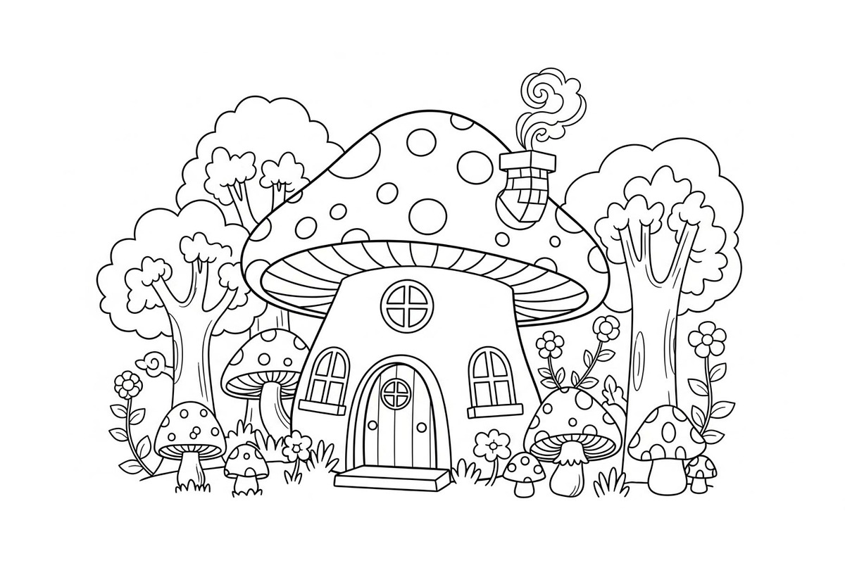 Whimsical Mushroom House Line Art bu, an Illustration by Designs_River (Photo 45 of 51)
