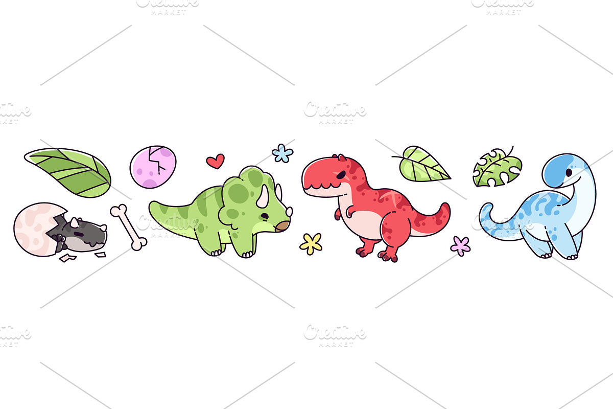 Cute kawaii dinosaur stickers, an Animal Illustration by art PVP - market