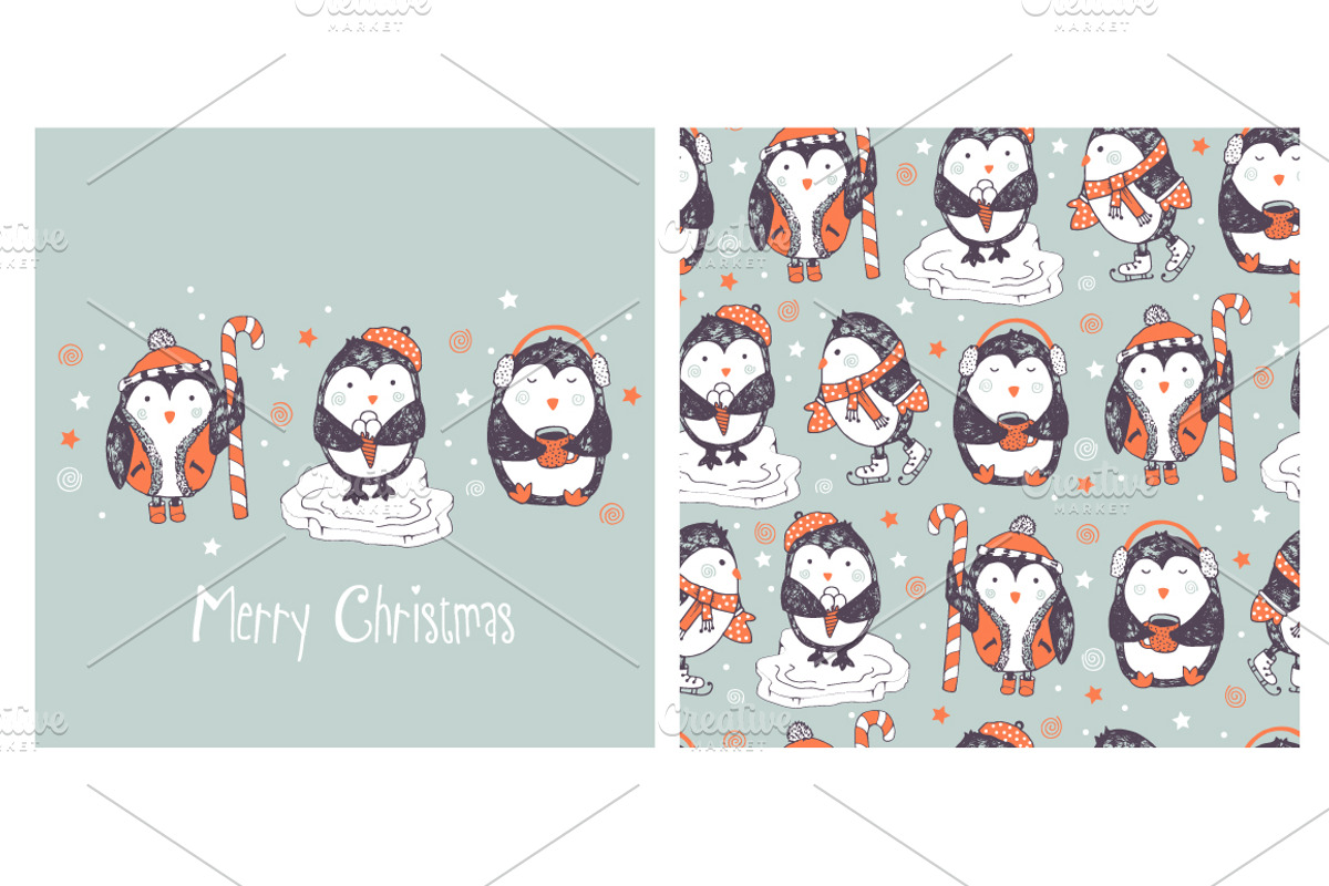 Penguins pattern and card., a Pattern Graphic by Mira15 (Photo 2 of 2)