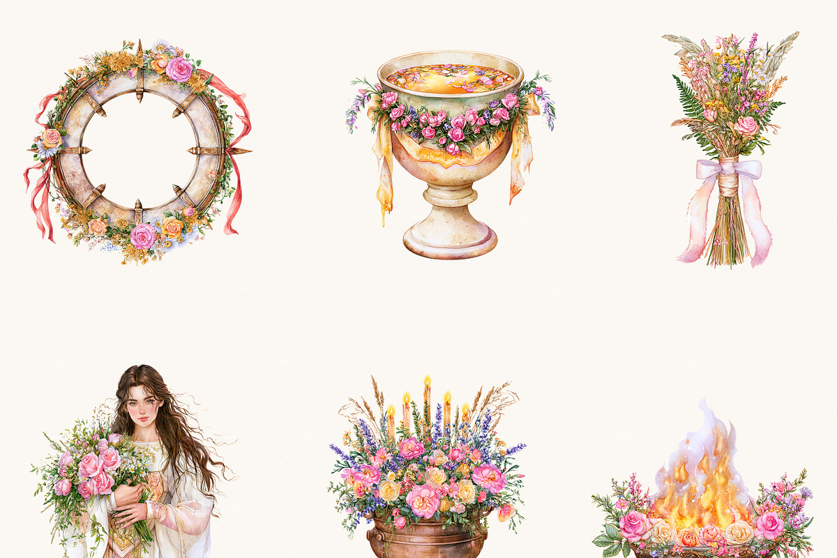 Watercolor Beltane Clipart Bundle, an Object Illustration by BusyDaydesign (Photo 3 of 9)