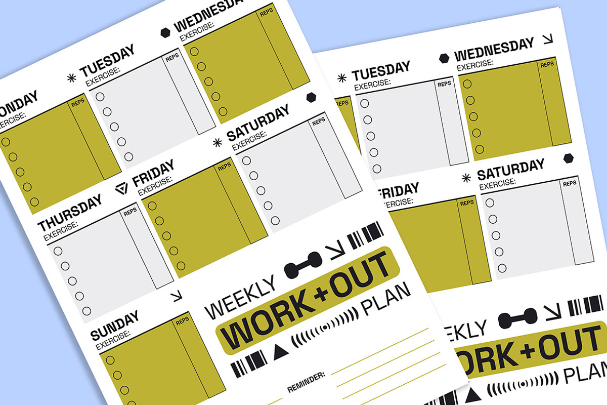 Modern Weekly Workout Planner, a Stationery Template by Gumico Studio. (Photo 3 of 3)