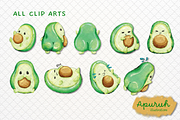 Cute Avocado Watercolor Clipart, a Food Illustration by creationsbyapuruh (Thumbnail 2 of 5)