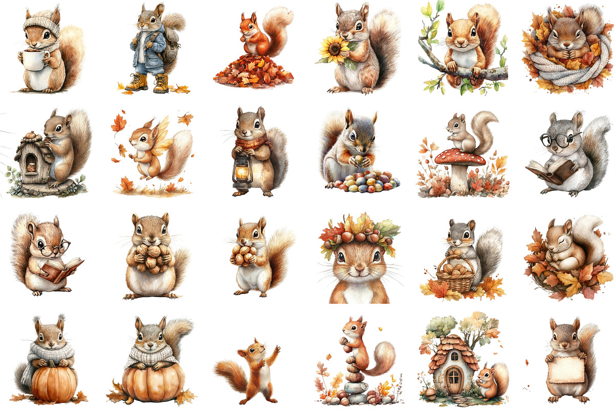 Autumn Squirrels Clipart, an Illustration by Sublimation Artist (Photo 2 of 6)