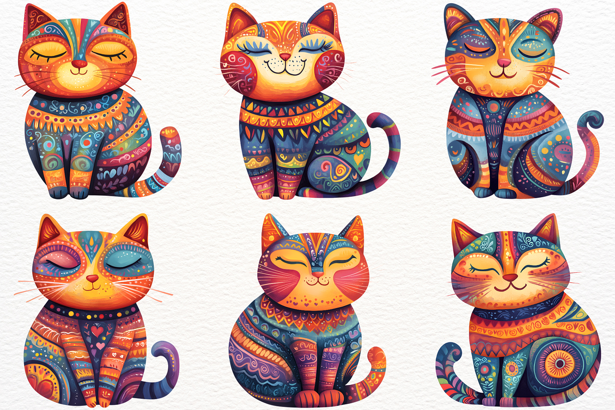 Boho Cat Clipart Folk Kitten PNG, an Animal Illustration by SugarCloudStudioArt (Photo 3 of 4)