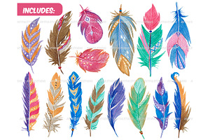 Watercolor Colorful Feathers Clipart