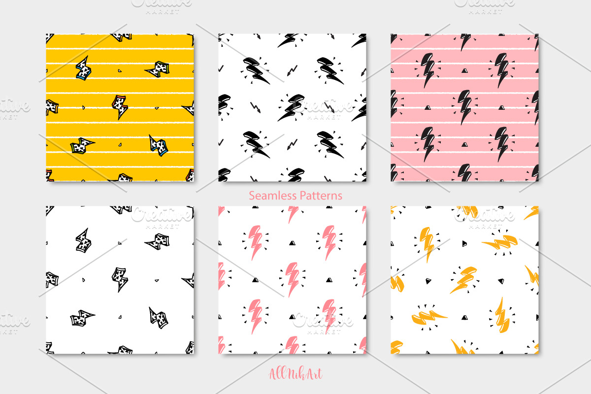 Thunderbolt Seamless Patterns, a Pattern Graphic by AllNikArt (Photo 3 of 6)