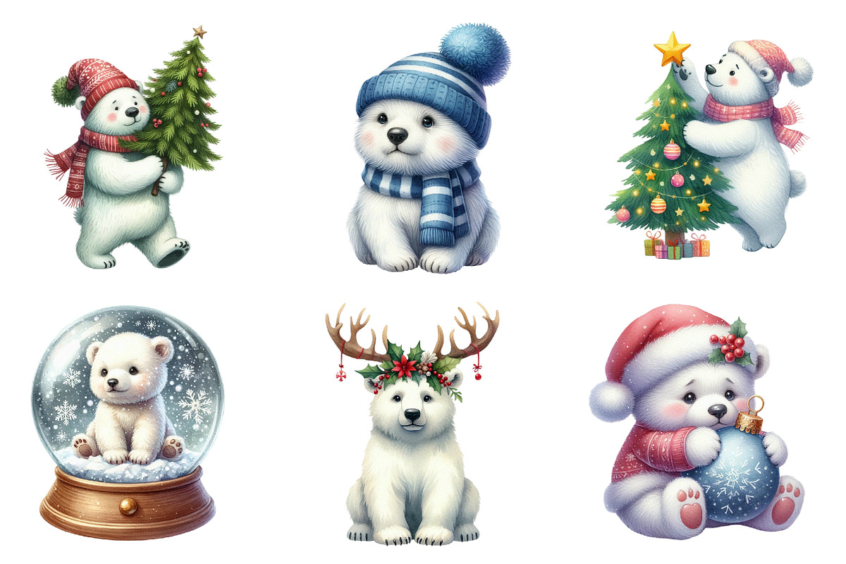 Watercolor Christmas Polar Bear, an Illustration by DreamArtGraphic (Photo 3 of 4)