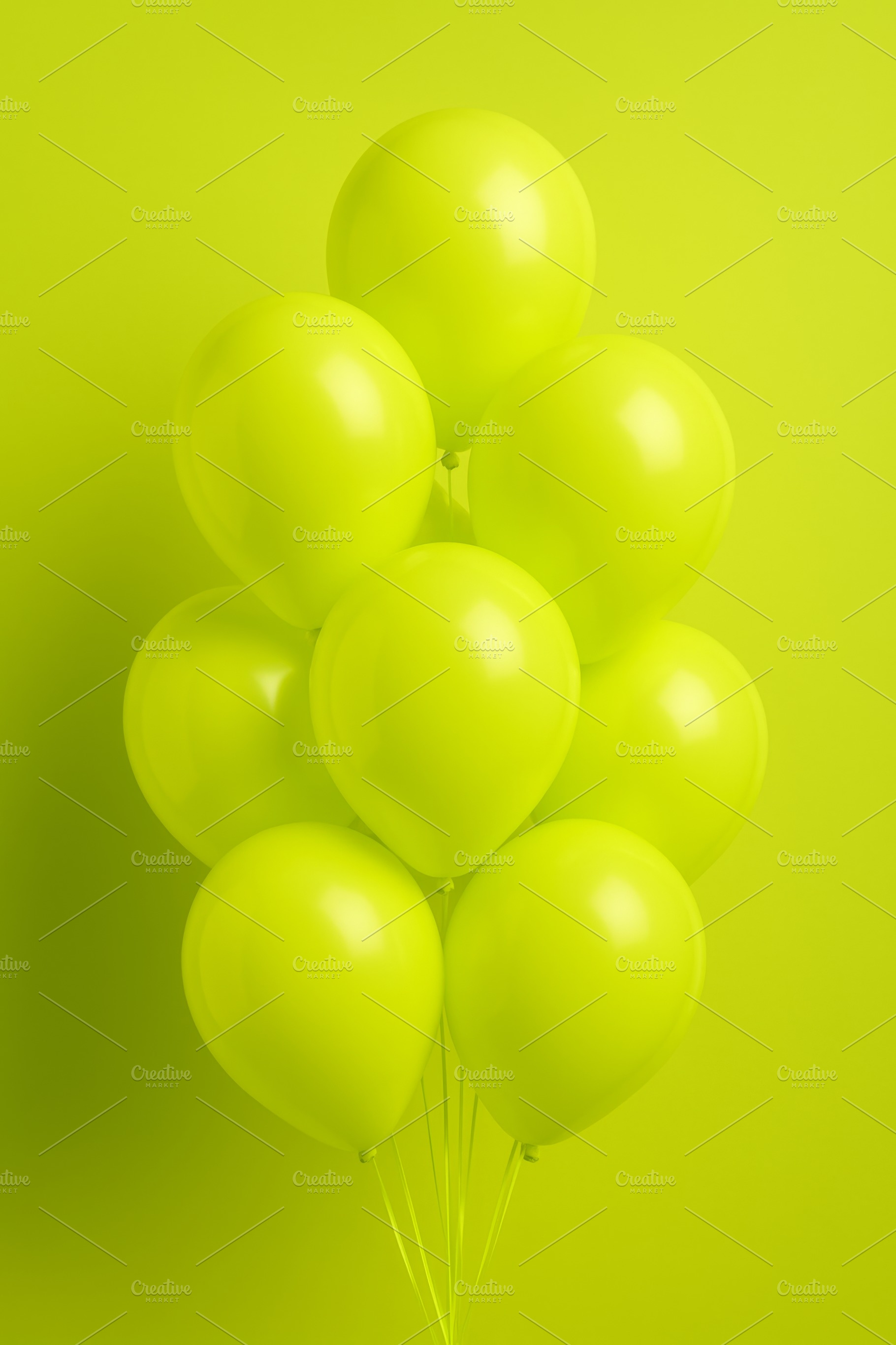 Chartreuse balloons cluster on lime, a Photo by Dvoevnore photos