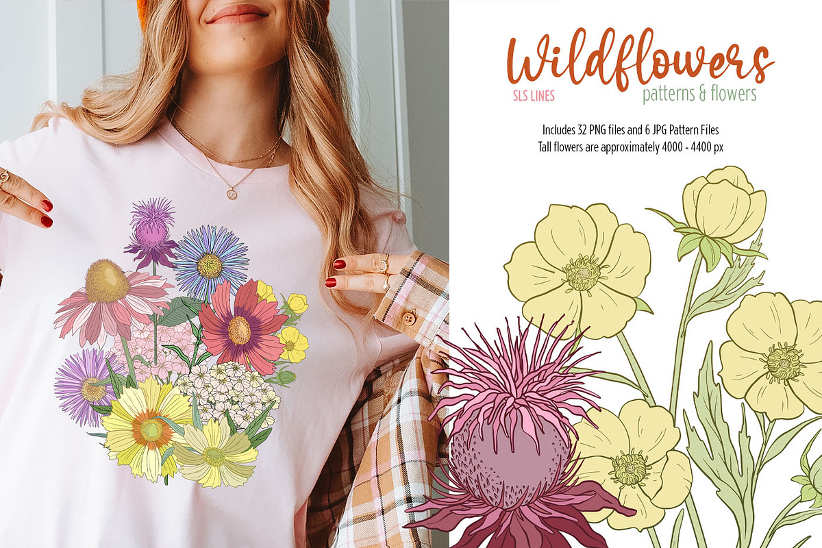 Wildflowers Clipart Flower Graphics, a Decorative Illustration by SLS Lines (Photo 6 of 6)