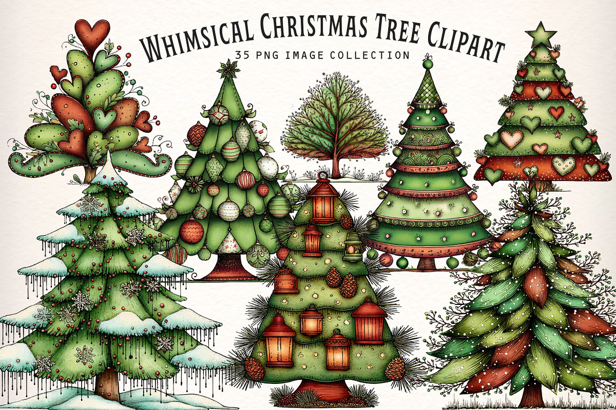 Whimsical Christmas Tree Clipart, an Illustration by Dream Creation (Photo 1 of 7)