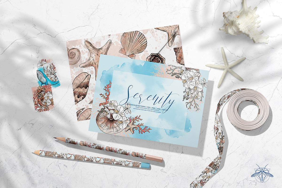 SERENITY | Watercolor ocean set, an Animal Illustration by Tanya Vollar (Photo 3 of 13)