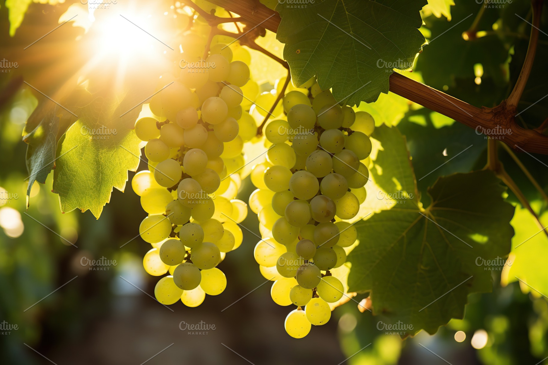 Ripe green grapes in vineyard, a Food & Drink Photo by AlyaAnd