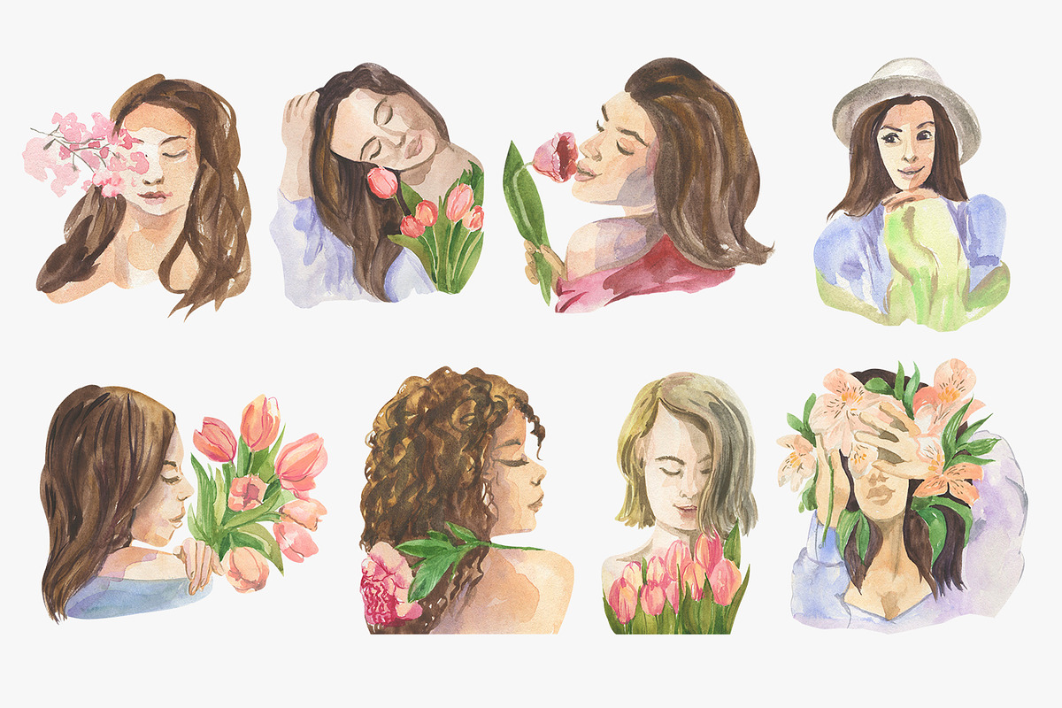 Spring bouquet watercolor clipart, a Decorative Illustration by Love Watercolor Store (Photo 4 of 9)