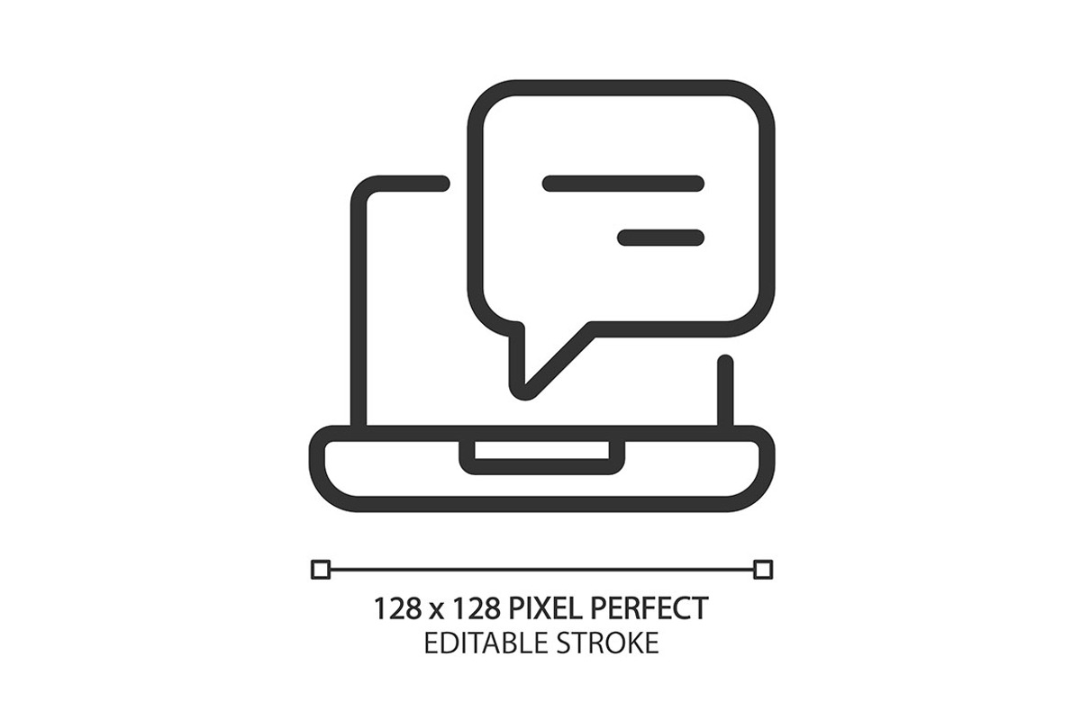 Laptop with speech bubble, an Outline Icon by IMG Visuals