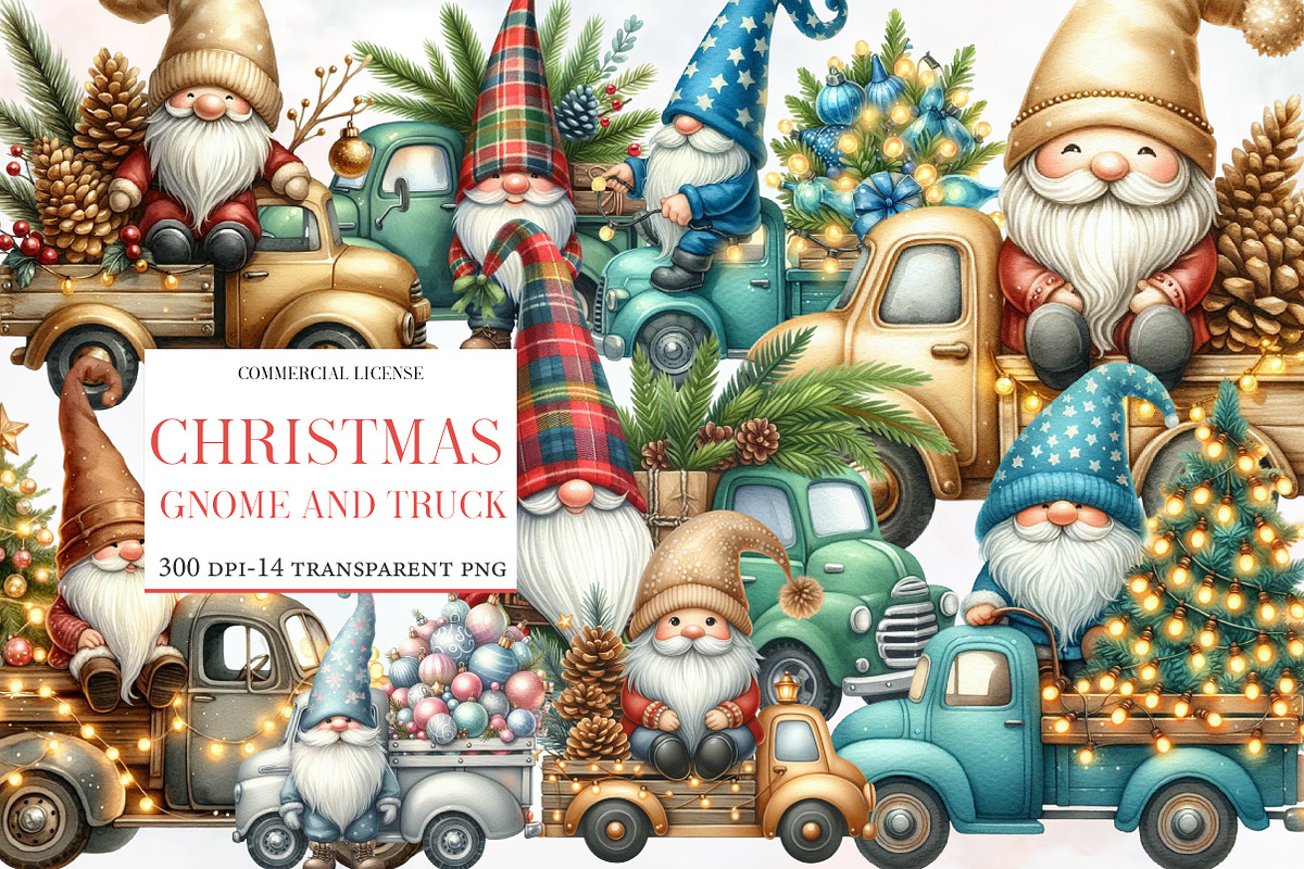 Christmas Gnome and Truck Clipart, an Illustration by Designworld (Photo 1 of 5)