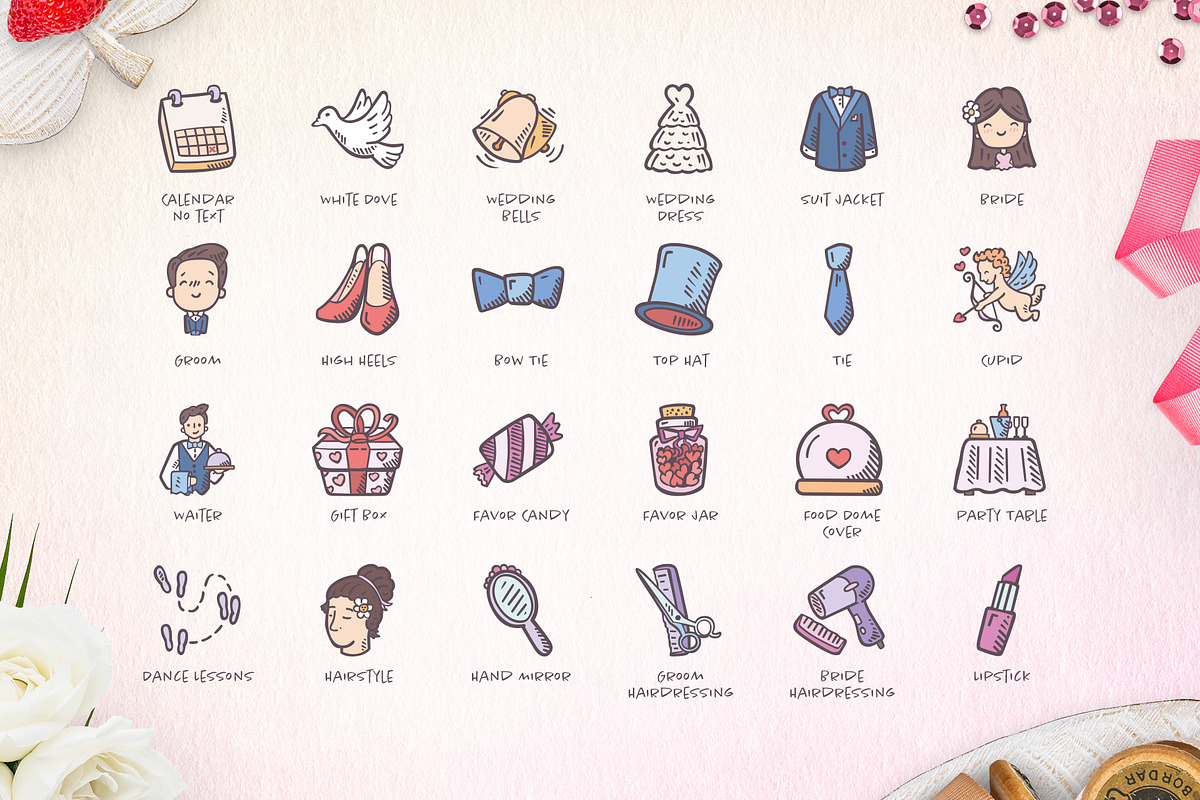 115 Hand-drawn Wedding Icons preview 3