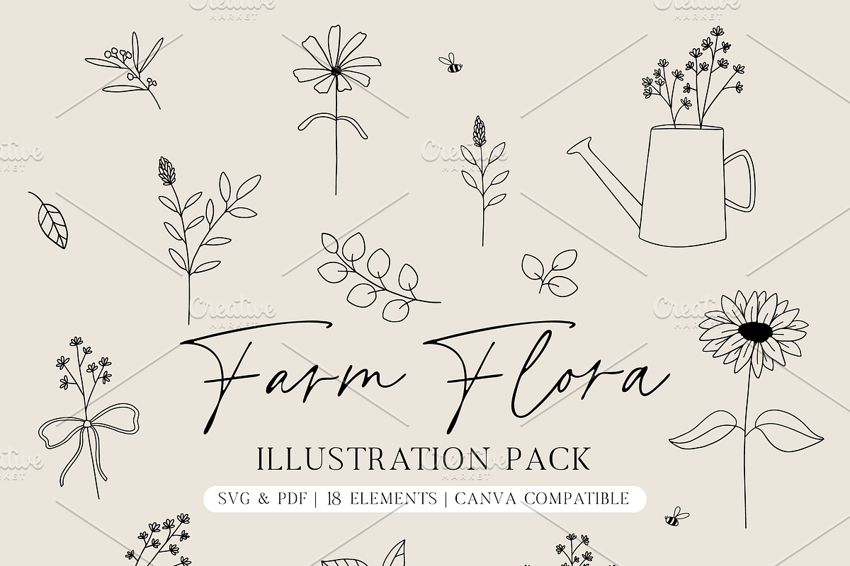 Farm Flora Line Illustration Pack, an Illustration by TeeshTurner (Photo 4 of 4)