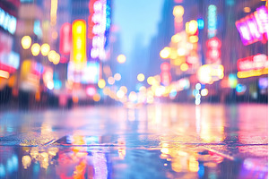 City street lights reflect on wet, a Transportation Photo by Lermont51