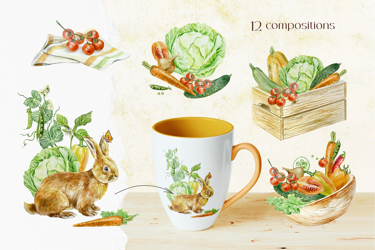 Vegetables Watercolor clip art, a Food Illustration by Farida Bik (Photo 4 of 12)