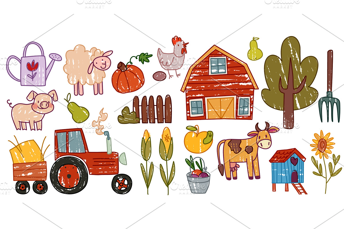 Cute farm animals and tractor, an Animal Illustration by art PVP - market