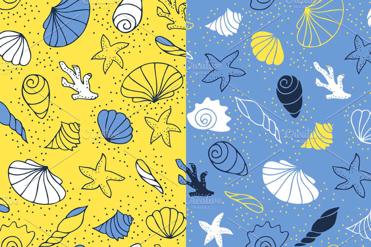10 seamless patterns with seashells, a Pattern Graphic by EvgeniaV (Photo 2 of 7)