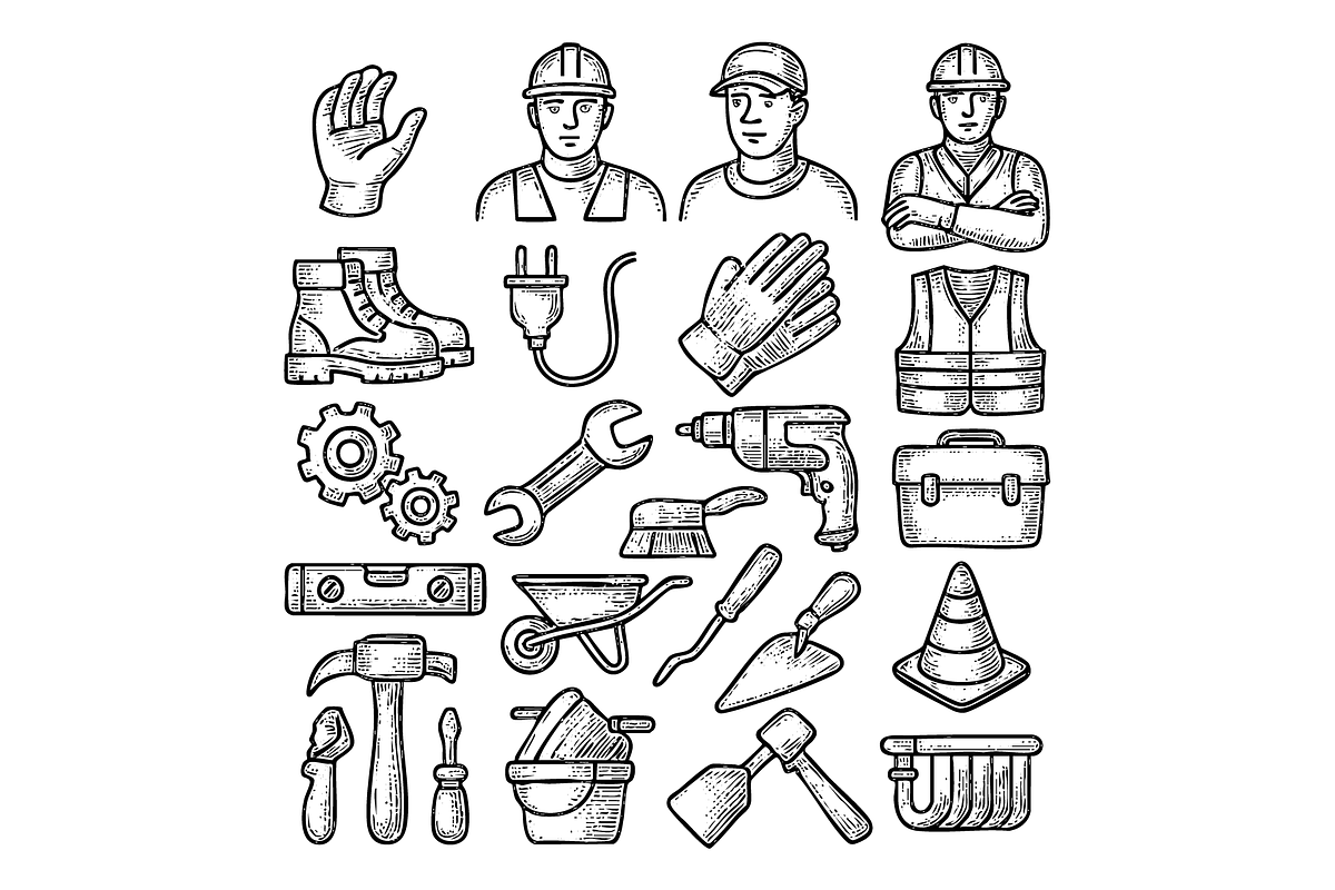 Construction Tools Doodle Icons, an Object Graphic by RT Studio