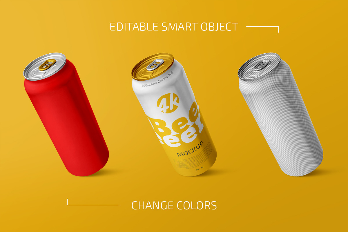 500ml Beer Can Mockup Set, a Cups & Container Mockup by Country4k (Photo 2 of 4)