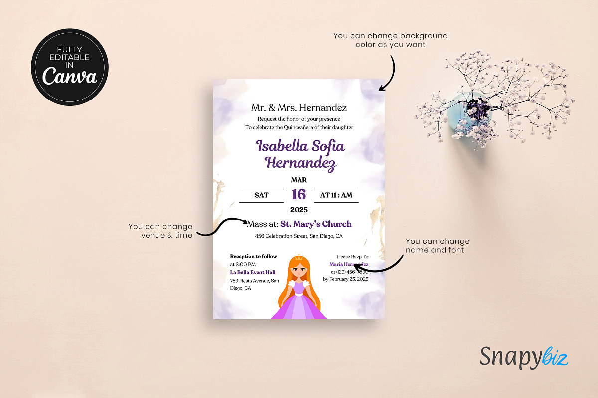 Quinceanera Party Invitation Temp, an Invitation Template by Snapybiz (Photo 4 of 11)