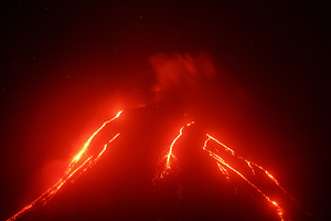 Night view eruption volcano active, a Nature Photo by Alexander-Piragis