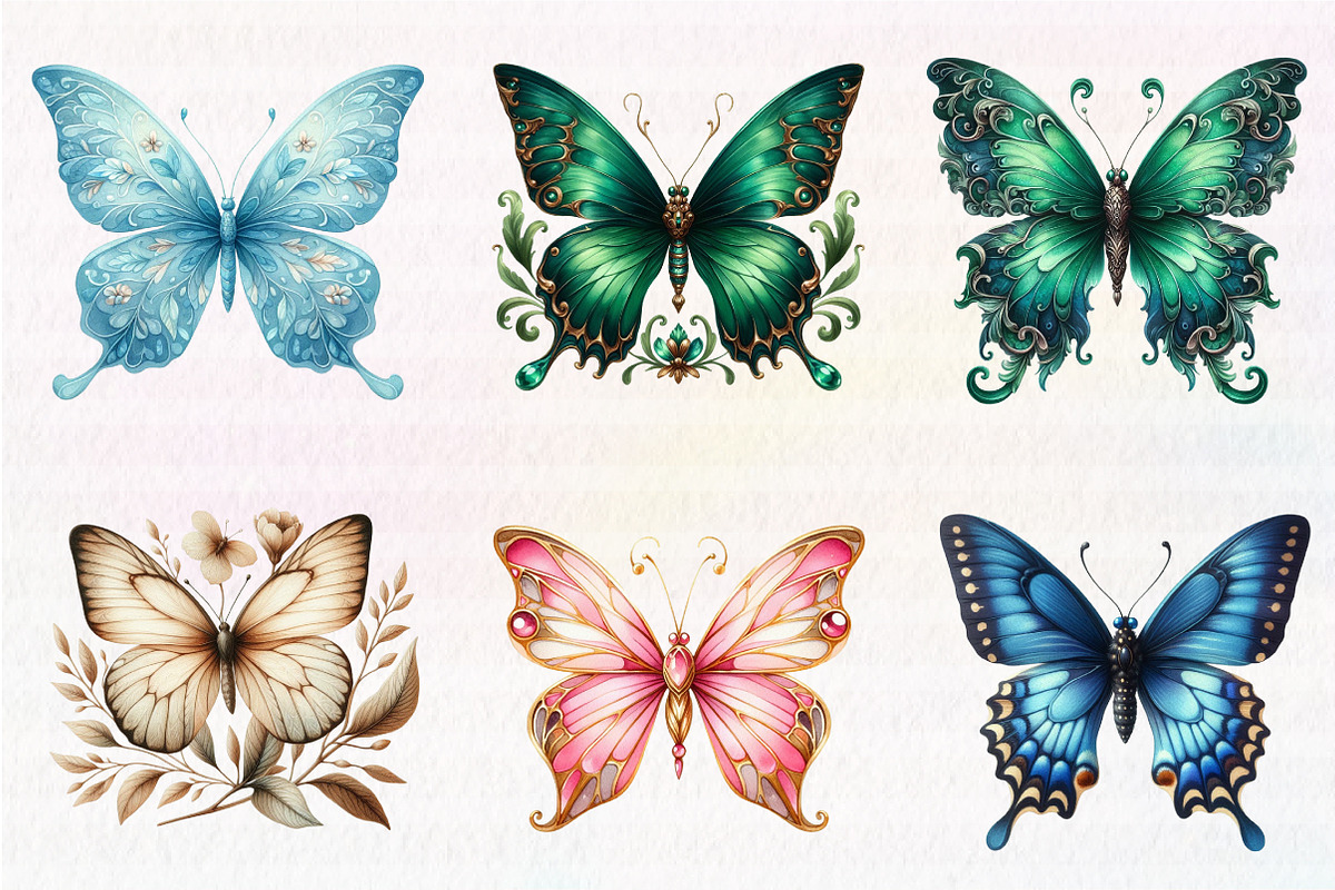 Vintage Butterflies Clip Art, an Illustration by CreationArt (Photo 4 of 7)