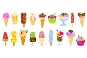 Crayon drawing ice cream. Popsicles, a Food Illustration by Valerie Bodnar