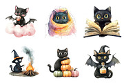 Cute Halloween Black Cats Clipart, an Illustration by CreationArt (Thumbnail 2 of 5)