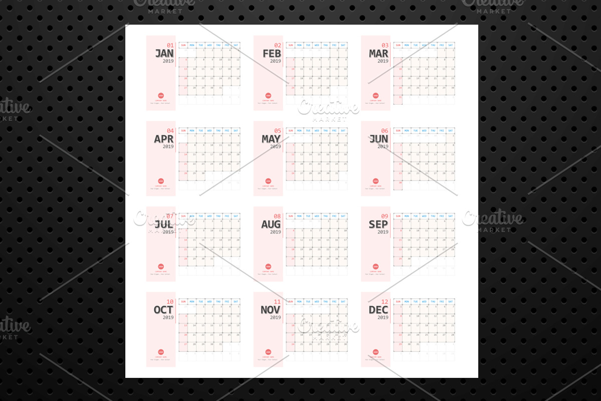 Calendar 2019 Planner Design, a Stationery Template by WORAKAMON Design Studio (Photo 5 of 5)