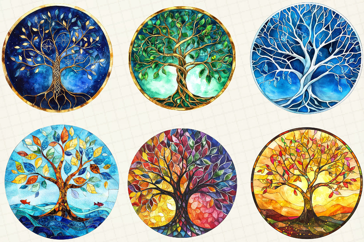 Tree of Life Stained Glass Clipart, an Illustration by OK Design (Photo 2 of 5)