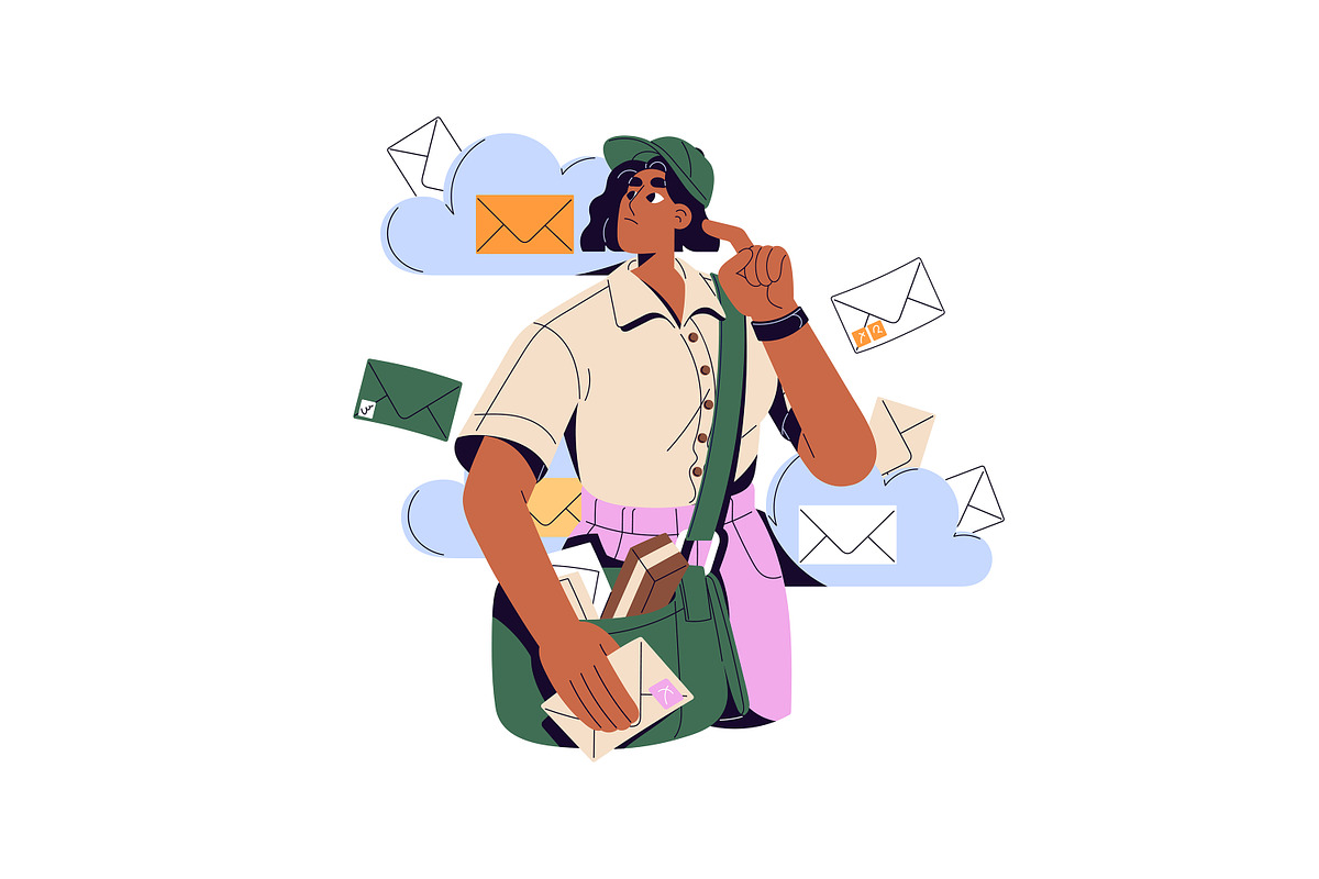 Postmen delivering letters, mail set, a Person Illustration by PaperTrident (Photo 11 of 13)