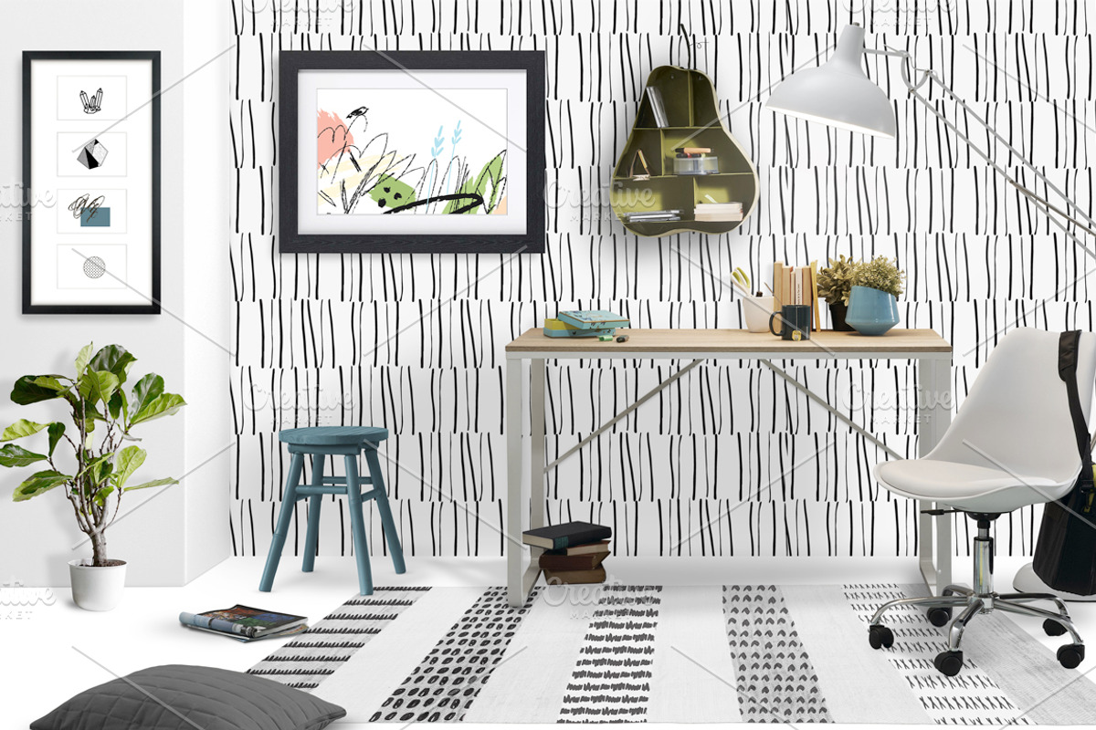 Office Rug, Wall & Frames Mock Up, a Print Template by Whimsicality (Photo 5 of 6)