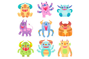 Cute Friendly Monsters with Horns, an Animal Illustration by TopVectors