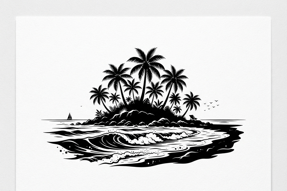 50 Tropical Palm Island Silhouette, an Empty State Illustration by Amazin_art (Photo 31 of 41)