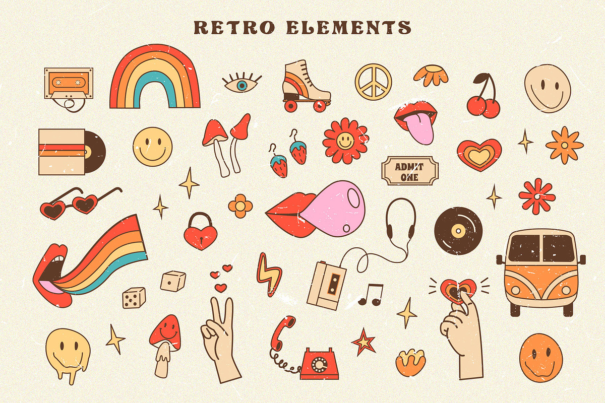 Groovy Summer - Retro Hippie Clipart, an Illustration by millering (Photo 3 of 15)