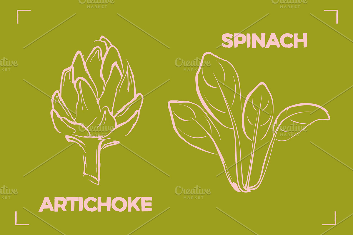 GREENS LINE ART SET (14 elements), a Food Illustration by Bonfloret Studio (Photo 5 of 8)