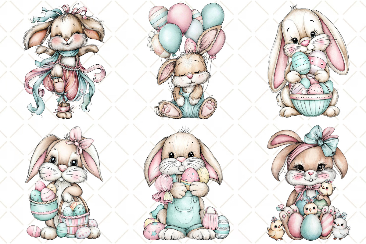 Whimsical Easter Bunny Clipart, an Illustration by Black Bird Studio (Photo 3 of 5)