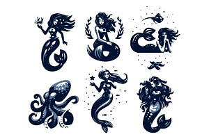 Mermaids and inhabitants of the sea.